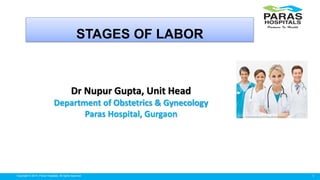 1Copyright © 2014 Paras Hospitals. All rights reserved.
STAGES OF LABOR
Dr Nupur Gupta, Unit Head
Department of Obstetrics & Gynecology
Paras Hospital, Gurgaon
 