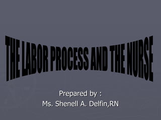 Prepared by : Ms. Shenell A. Delfin,RN THE LABOR PROCESS AND THE NURSE 