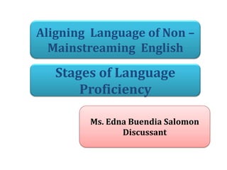 Aligning Language of Non –
Mainstreaming English

Stages of Language
Proficiency
Ms. Edna Buendia Salomon
Discussant

 