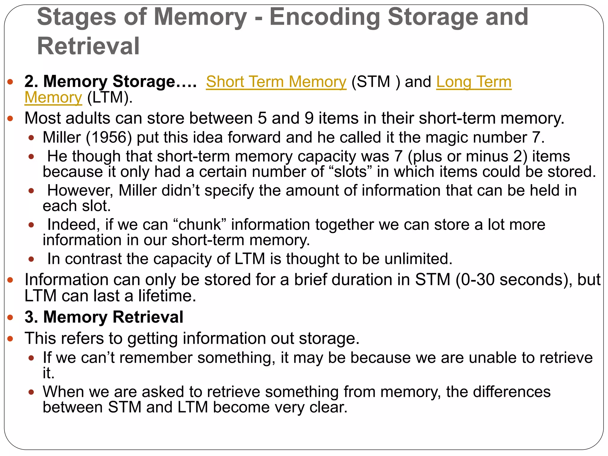 Stages of memory encoding storage and retrieval | PPTX