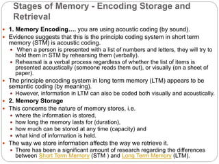 memory encoding storage retrieval