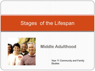 Middle Adulthood Stages  of the Lifespan Year 11 Community and Family Studies 