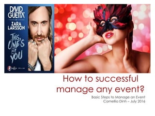 How to successful
manage any event?
Basic Steps to Manage an Event
Camellia Dinh – July 2016
 