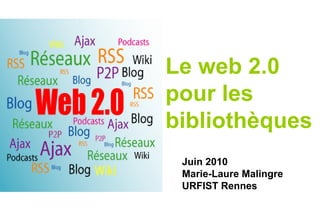   Le web 2.0 pour les bibliothèques Juin 2010 Marie-Laure Malingre URFIST Rennes 