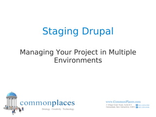 Staging Drupal

Managing Your Project in Multiple
        Environments
 