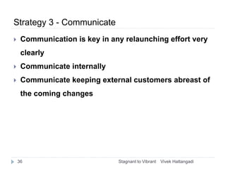 Strategy 3 - Communicate
 Communication is key in any relaunching effort very
clearly
 Communicate internally
 Communic...