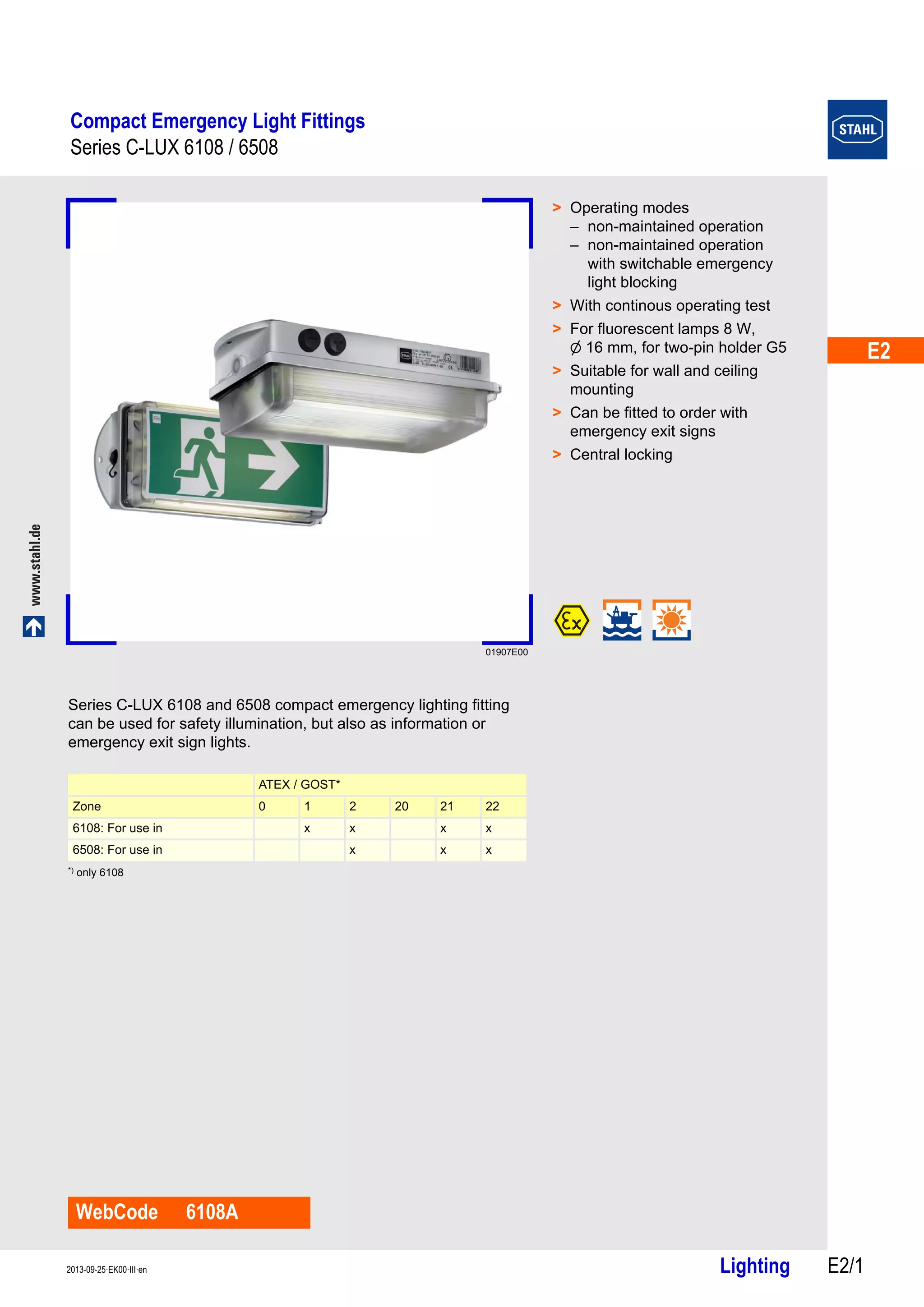 Stahl CLUX 6108 Compact Emergency Light Fittings ATEX Zone 1 Zone 2