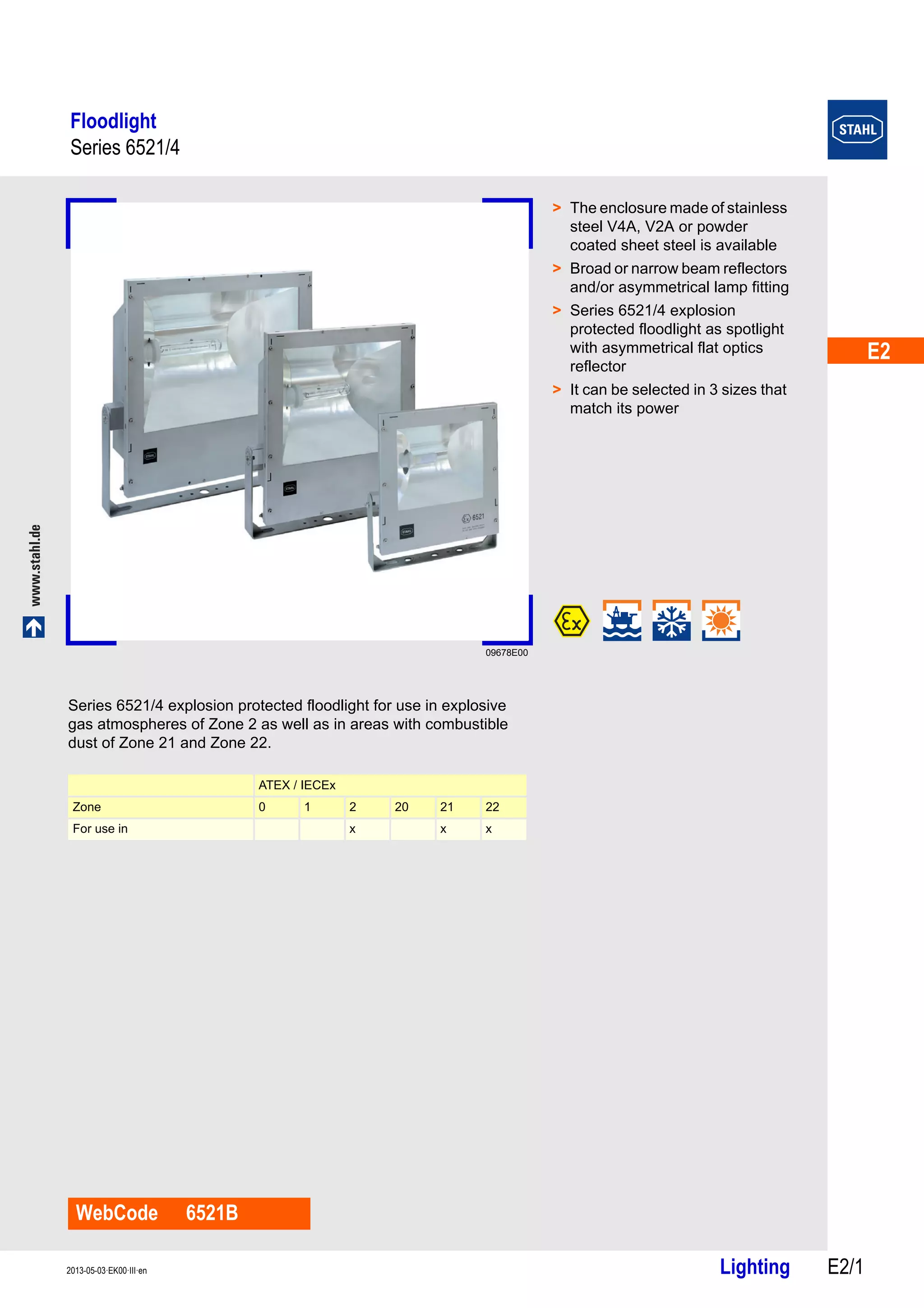 Stahl 6521_4 Floodlight - ATEX Zone 1 Zone 2 Hazardous Area Lighting | PDF