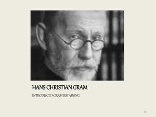HANS CHRISTIAN GRAM
INTRODUCED GRAM’S STAINING
13
 