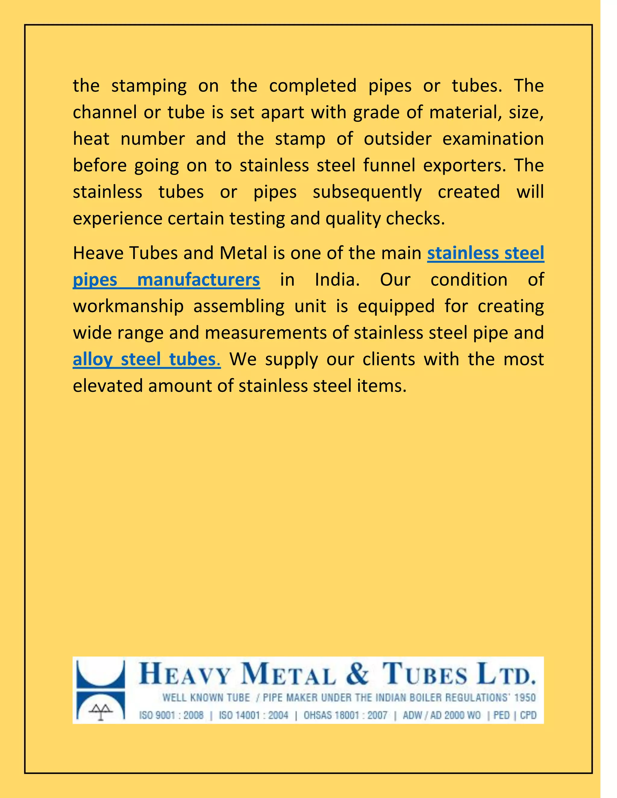 Stainless steel pipe and tube manufacturing process at a glance PDF