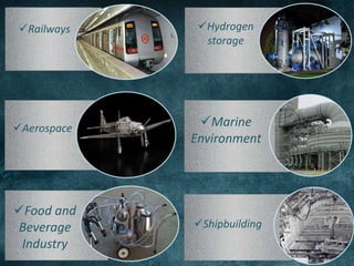 Railways Hydrogen
storage
Aerospace
En
Marine
Environment
Food and
Beverage
Industry
EnShipbuilding
 