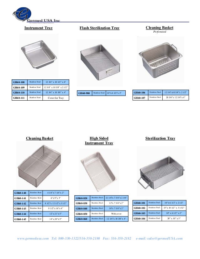 Stainless steel trays catalog of GermedUsa manufacturer