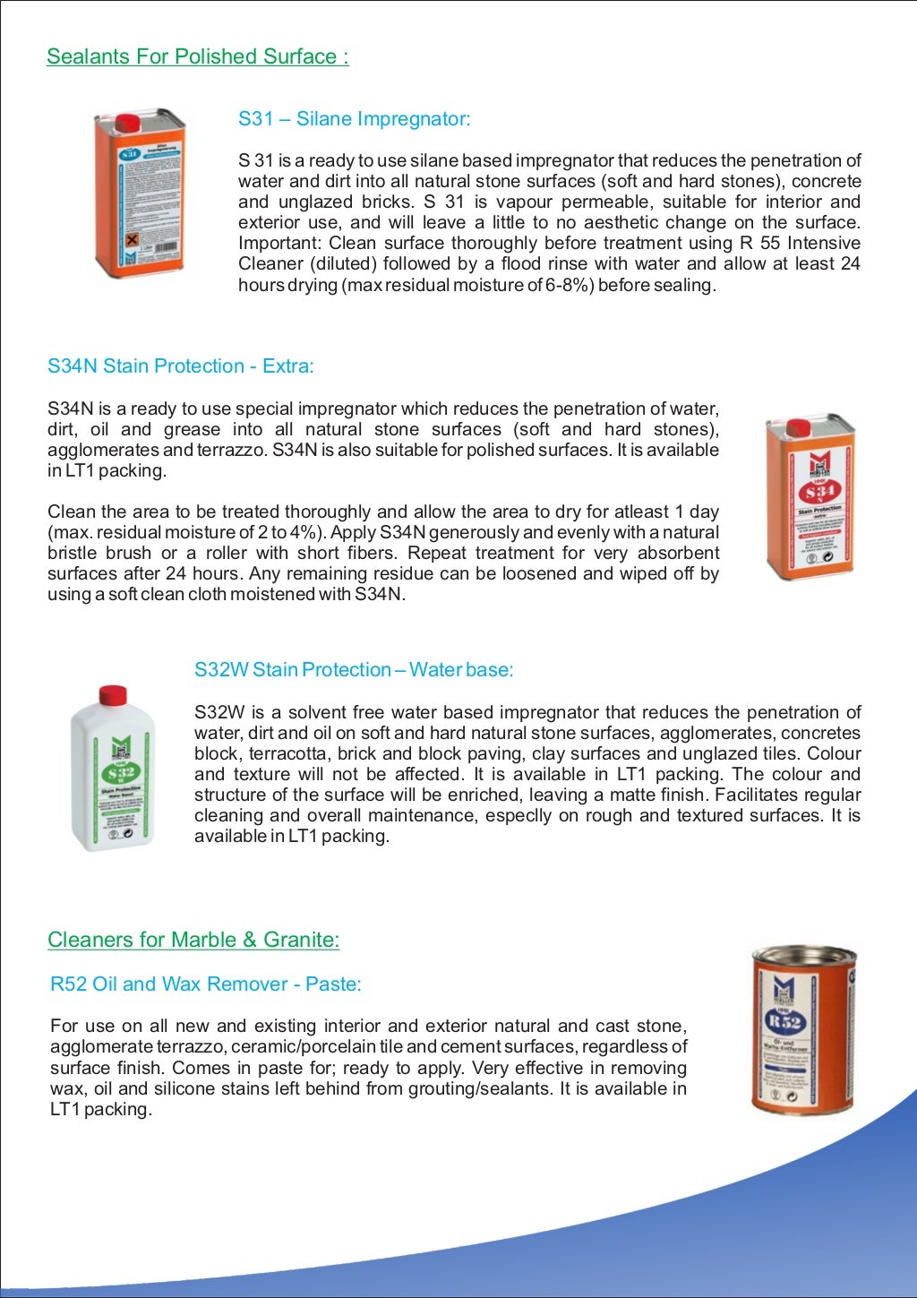 Stain, rust removers for marble, granite, flooring