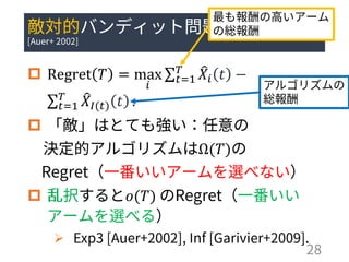  Regret 𝑇 = max
𝑖
σ 𝑡=1
𝑇 ෠𝑋𝑖 𝑡 −
σ 𝑡=1
𝑇 ෠𝑋𝐼(𝑡) 𝑡 .

Ω(𝑇)
 𝑜(𝑇)
➢
 