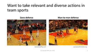 Want to take relevant and diverse actions in
team sports
Zone defense Man-to-man defense
(C) Copyright IBM Corp. 2018 5
basketballhq.com upload.wikimedia.org
 