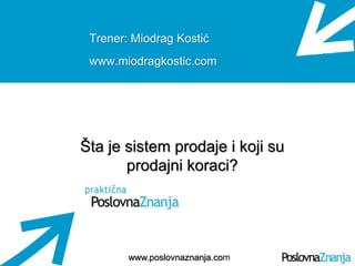 Osnove prodaje
www.poslovnaznanja.com
Trener: Miodrag Kostić
www.miodragkostic.com
Šta je sistem prodaje i koji su
prodajni koraci?
 