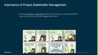 © 2023 ServiceNow, Inc. All Rights Reserved. Confidential. 1
1
Importance of Project Stakeholder Management
• Identify all people or organizations affected by a project, to analyze stakeholder
expectations, and to effectively engage stakeholders
 