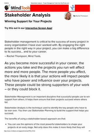 Stakeholder analysis   project management tools from mind tools