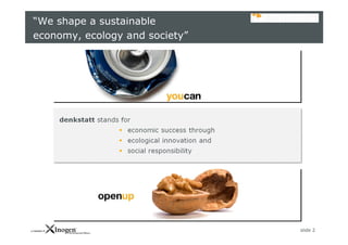 slide 2
“We shape a sustainable
economy, ecology and society”
 