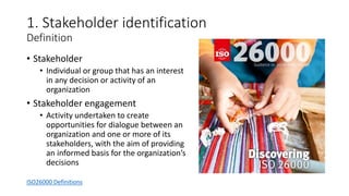 1. Stakeholder identification
Definition
• Stakeholder
• Individual or group that has an interest
in any decision or activ...