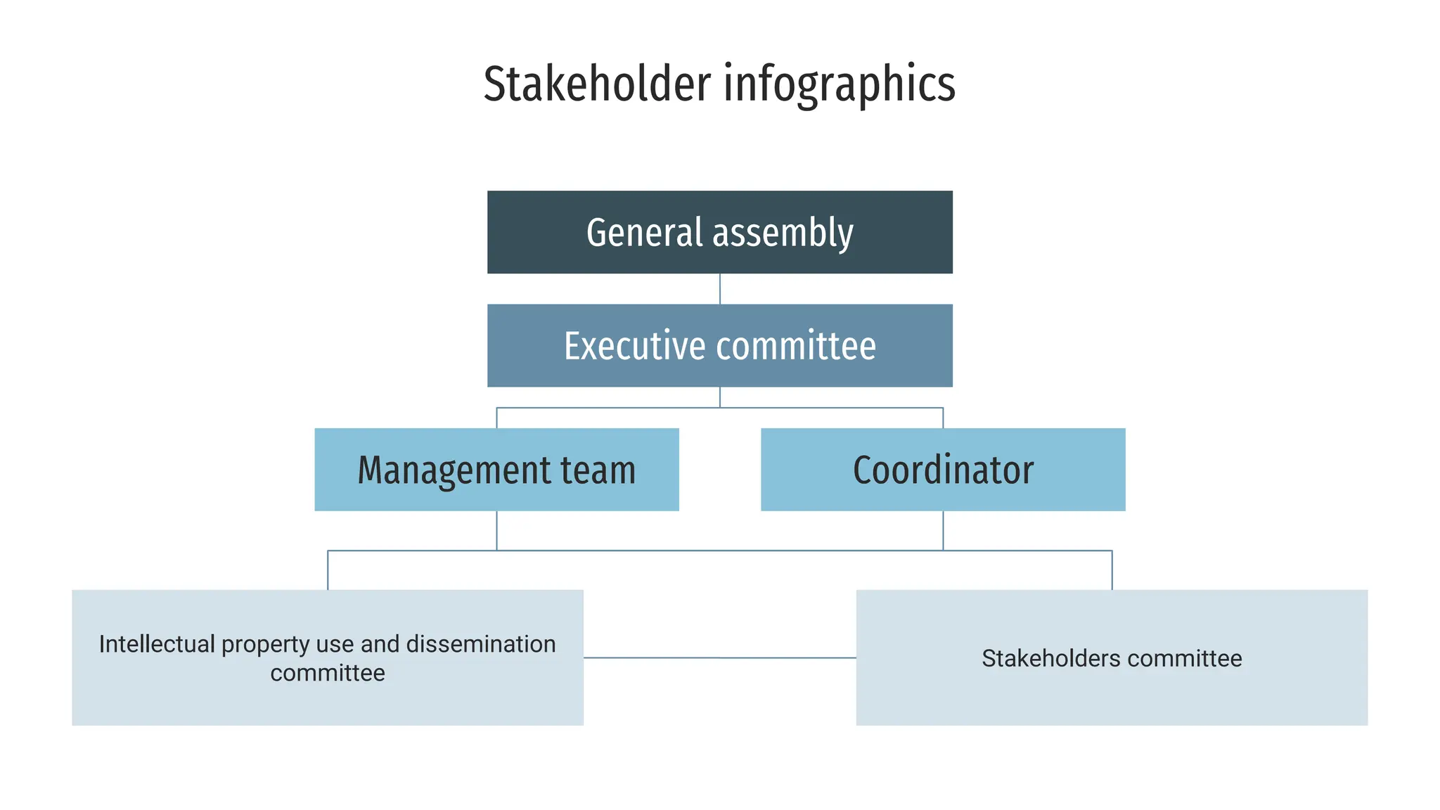 General assembly
Executive committee
Intellectual property use and dissemination
committee
Coordinator
Management team
Stakeholders committee
Stakeholder infographics
 