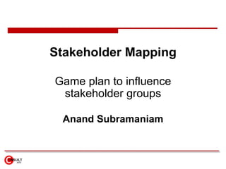 Stakeholder Mapping Game plan to influence stakeholder groups Anand Subramaniam 