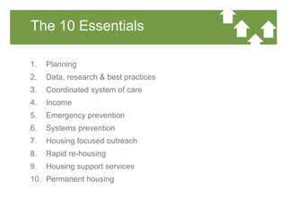 The 10 Essentials - Building your 10 year plan to end homelessness