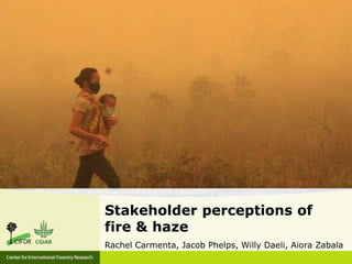 Stakeholder perceptions of
fire & haze
Rachel Carmenta, Jacob Phelps, Willy Daeli, Aiora Zabala
 