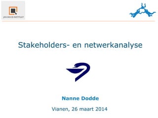 Stakeholders- en netwerkanalyse
Vianen, 26 maart 2014
Nanne	
  Dodde
 