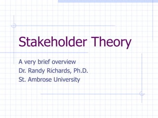 Stakeholder Theory A very brief overview Dr. Randy Richards, Ph.D. St. Ambrose University 
