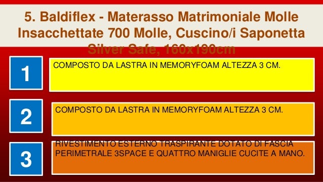 Materasso Matrimoniale Molle Insacchettate 700 Molle Baldiflex Cuscino//i Saponetta Silver Safe 160x190cm