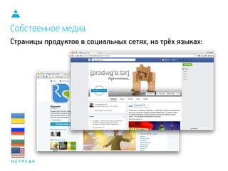 Страницы продуктов в социальных сетях, на трёх языках:
Собственное медиа
 
