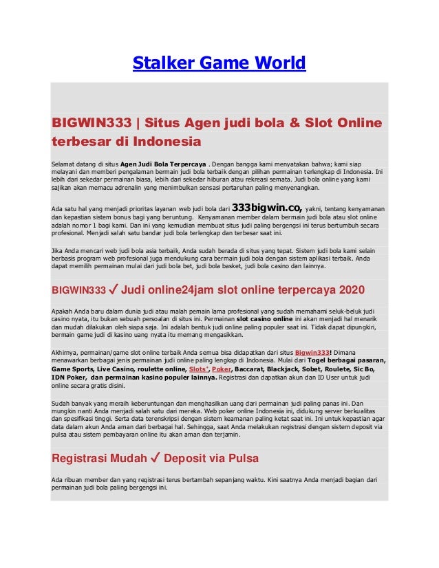 Bo Togel Deposit Via Pulsa Minimal 5000
, Stalker Game World
