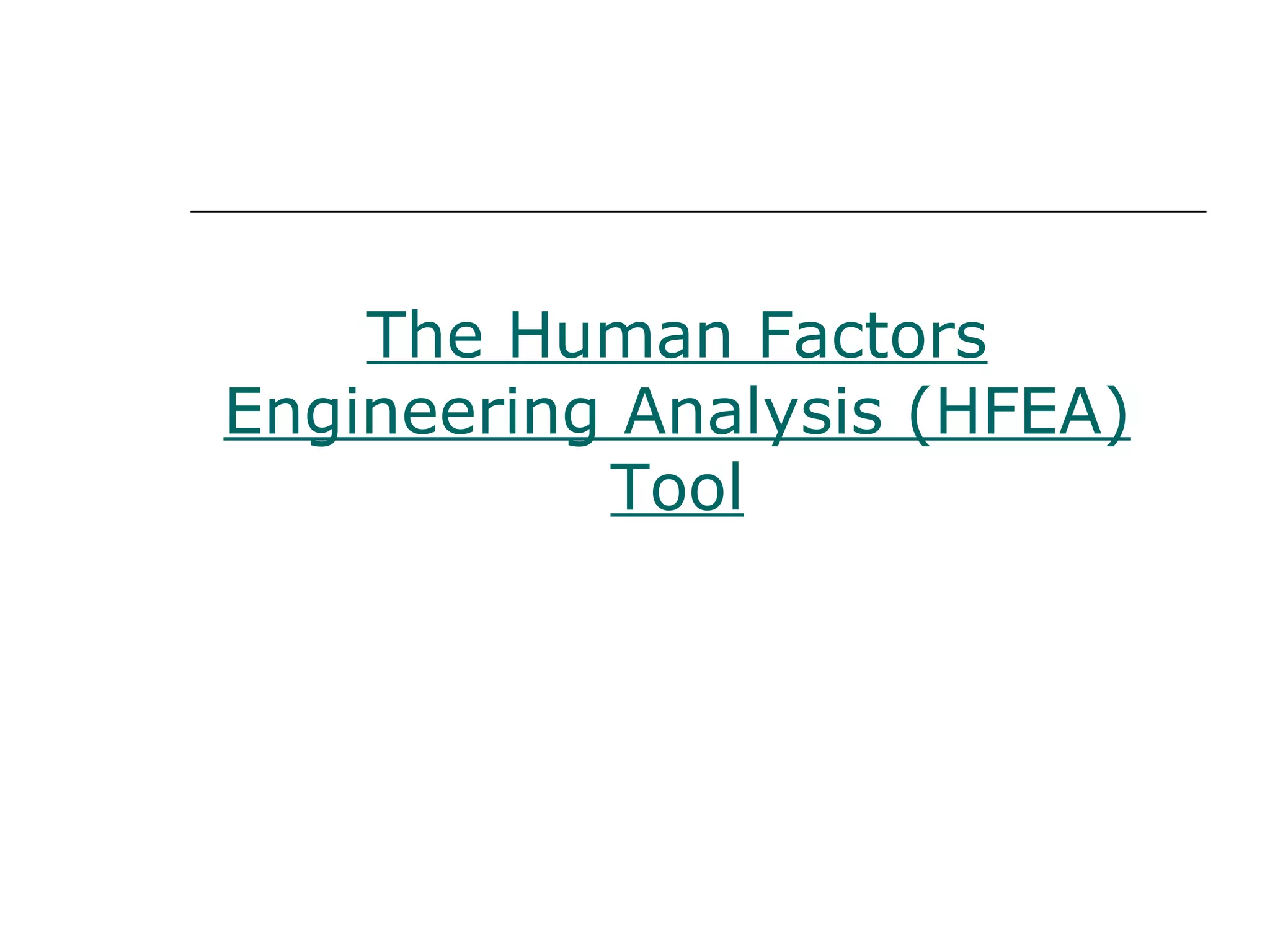 The Human Factors
Engineering Analysis (HFEA)
           Tool
 