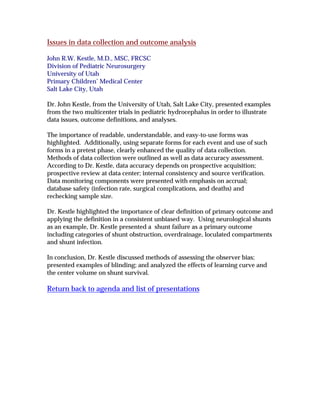 FDA STAMP Conference on CNS Shunts Agenda January 1999
