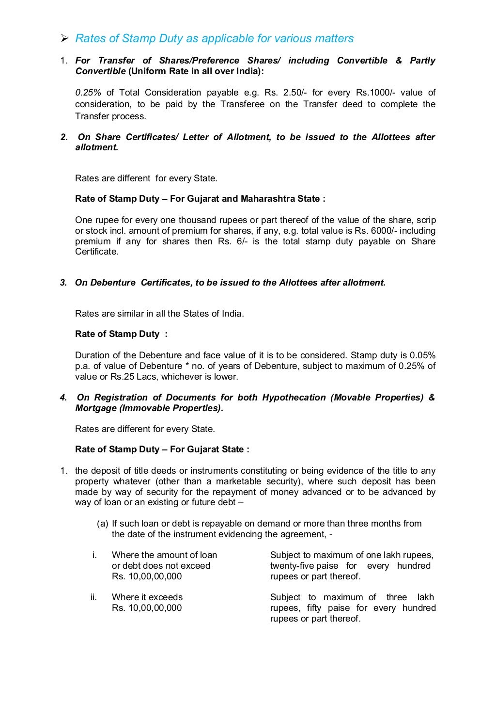 Stamp duty on various