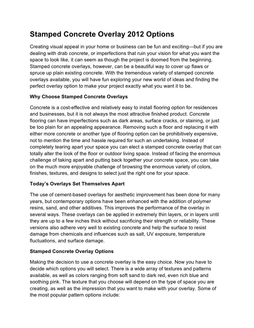 Stamped concrete overlay 2012 options