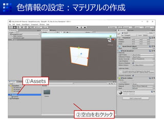 色情報の設定：マテリアルの作成
①Assets
②空白を右クリック
 