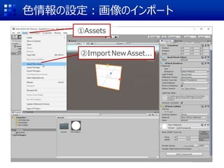 色情報の設定：画像のインポート
①Assets
②ImportNewAsset...
 
