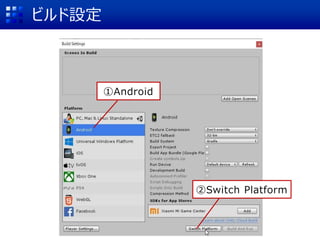 ビルド設定
①Android
②Switch Platform
 