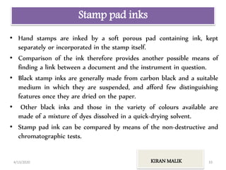 Test Pad Ink Forensic examination of stamp, seal and other mechanical impressions | PPTX