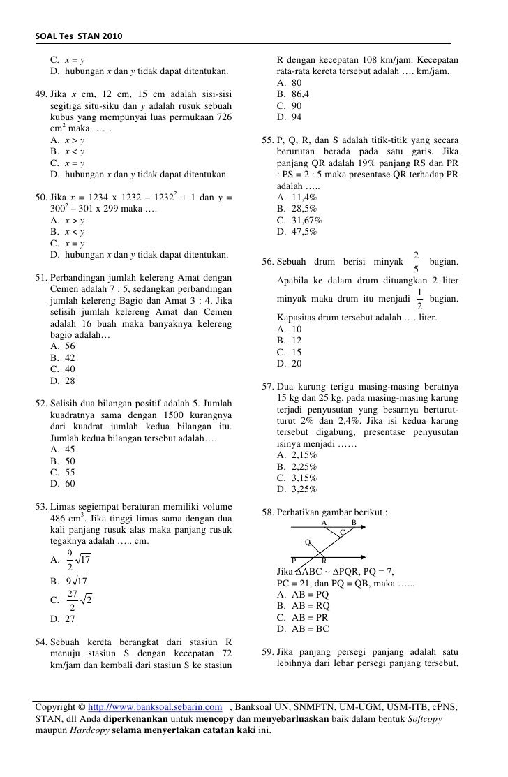  SOAL  LATIHAN  MASUK STAN 