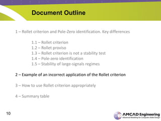 10
Document Outline
1 – Rollet criterion and Pole-Zero identification. Key differences
1.1 – Rollet criterion
1.2 – Rollet proviso
1.3 – Rollet criterion is not a stability test
1.4 – Pole-zero identification
1.5 – Stability of large-signals regimes
2 – Example of an incorrect application of the Rollet criterion
3 – How to use Rollet criterion appropriately
4 – Summary table
 
