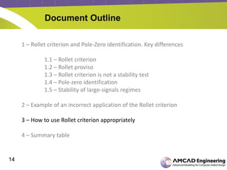 14
Document Outline
1 – Rollet criterion and Pole-Zero identification. Key differences
1.1 – Rollet criterion
1.2 – Rollet proviso
1.3 – Rollet criterion is not a stability test
1.4 – Pole-zero identification
1.5 – Stability of large-signals regimes
2 – Example of an incorrect application of the Rollet criterion
3 – How to use Rollet criterion appropriately
4 – Summary table
 
