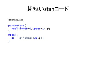 超短いstanコード
binomial1.stan
 