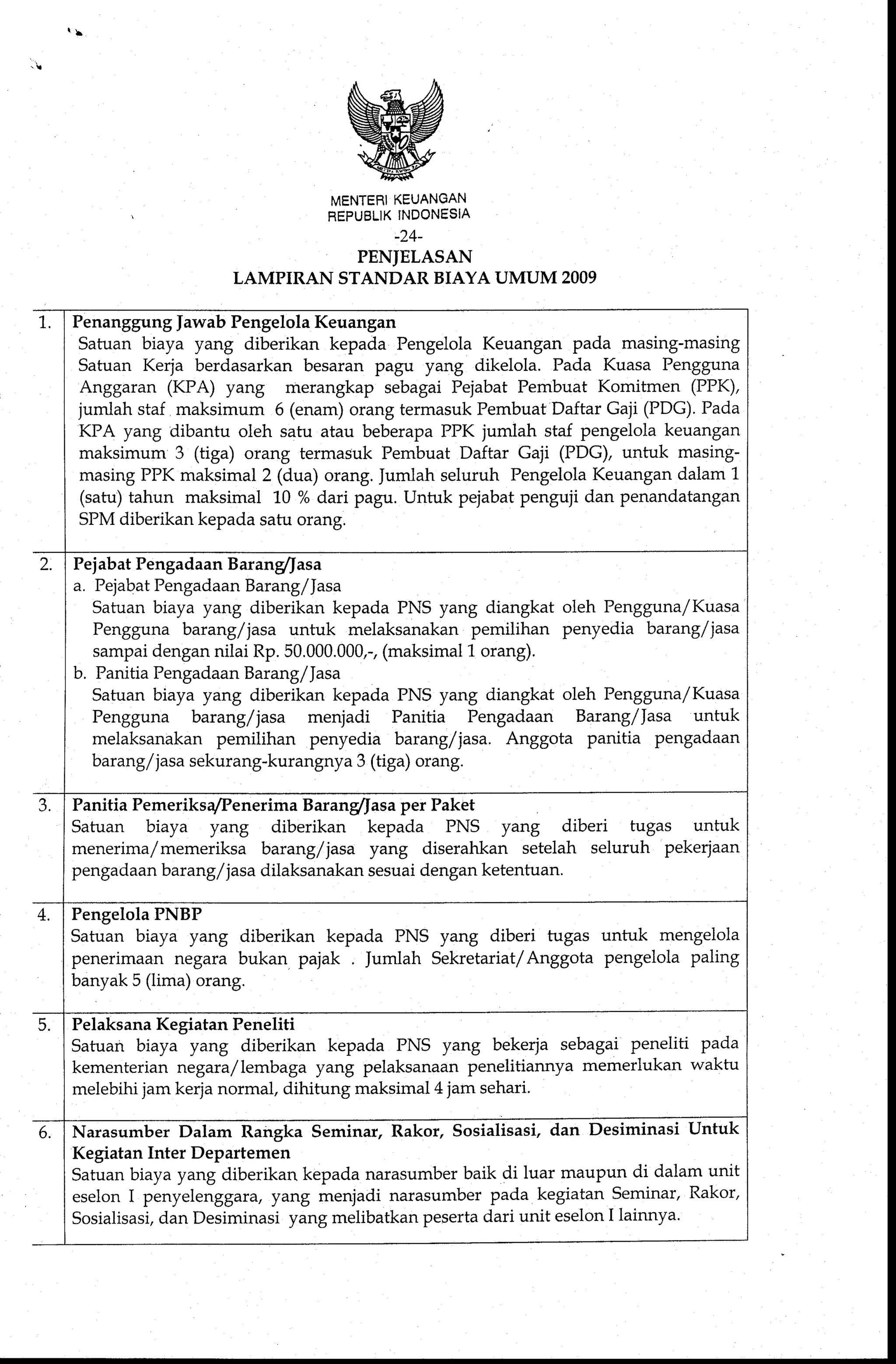 Standar Biaya Umum Tahun Anggaran 2009