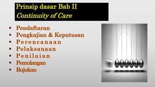 Prinsip dasar Bab II
Continuity of Care
 