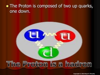  The Proton is composed of two up quarks,
one down.
Copyright © 2010 Ryan P. Murphy
 
