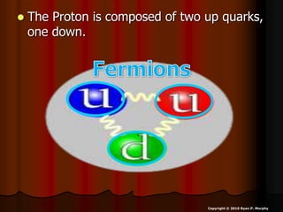  The Proton is composed of two up quarks,
one down.
Copyright © 2010 Ryan P. Murphy
 