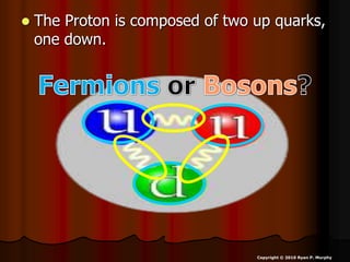  The Proton is composed of two up quarks,
one down.
Copyright © 2010 Ryan P. Murphy
 